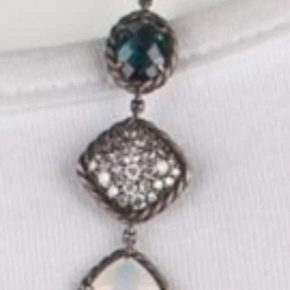 DAVID YURMAN STERLING SILVER TOPAZ, CHALCEDONY & DIAMOND 0.46 STATION NECKLACE - Picture 3 of 9